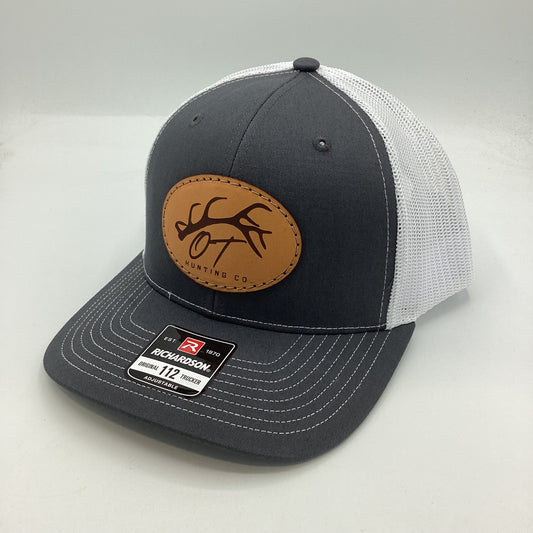 OT Hunting Grey + White Leather Patch Richardson Trucker Hat